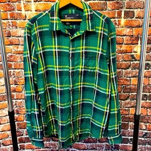 American Eagle green blue plaid shirt men’s large athletic fit 100% cotton